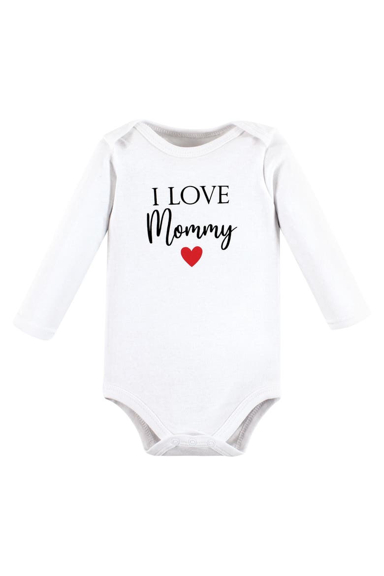 Little Soft Cotton Long-Sleeve One-Piece 3Pk, Alternate, color, Girl Mommy Red Black 3-Pack