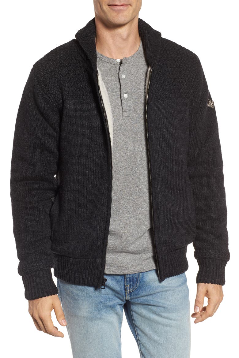 Lined Wool Blend Zip Sweater Jacket, Main, color, BLACK