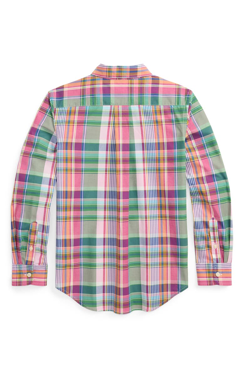 Polo Ralph Lauren Kids' Plaid Cotton Poplin Button-Down Shirt, Alternate, color, Pink Green Multi