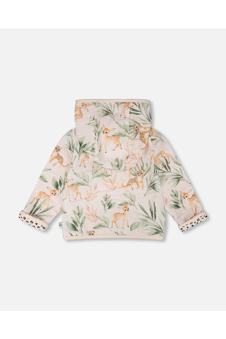 Muslin and Organic Cotton Jersey Reversible Deer and Leopard Printed Hooded Jacket, Alternate, color, Peach Deer Print