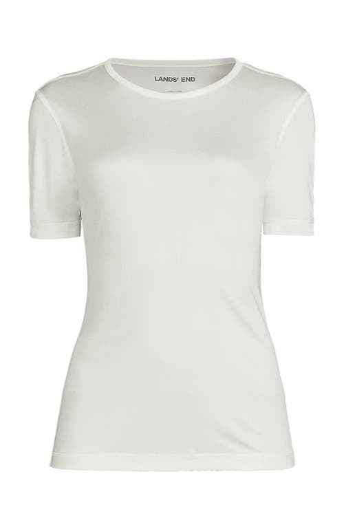 Lands' End Womens' Silk Interlock Short Sleeve Crewneck Long Underwear Thermal Baselayer Top In White