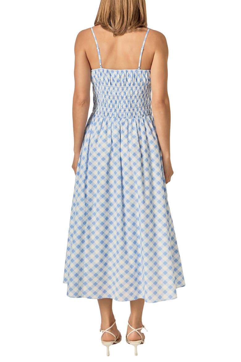 Checked Smocked Sleeveless Midi Dress, Alternate, color, POWDER BLUE