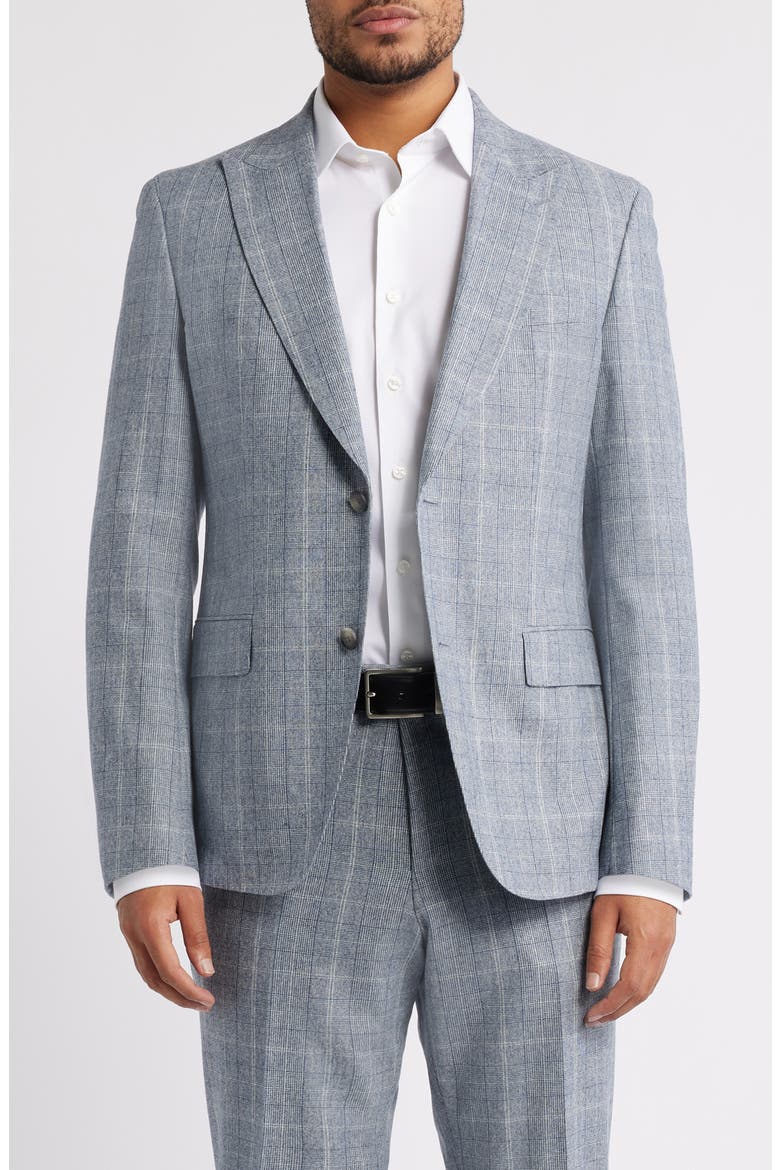 Huge Slim Fit Grey Glen Check Wool Suit, Alternate, color, OPEN BLUE