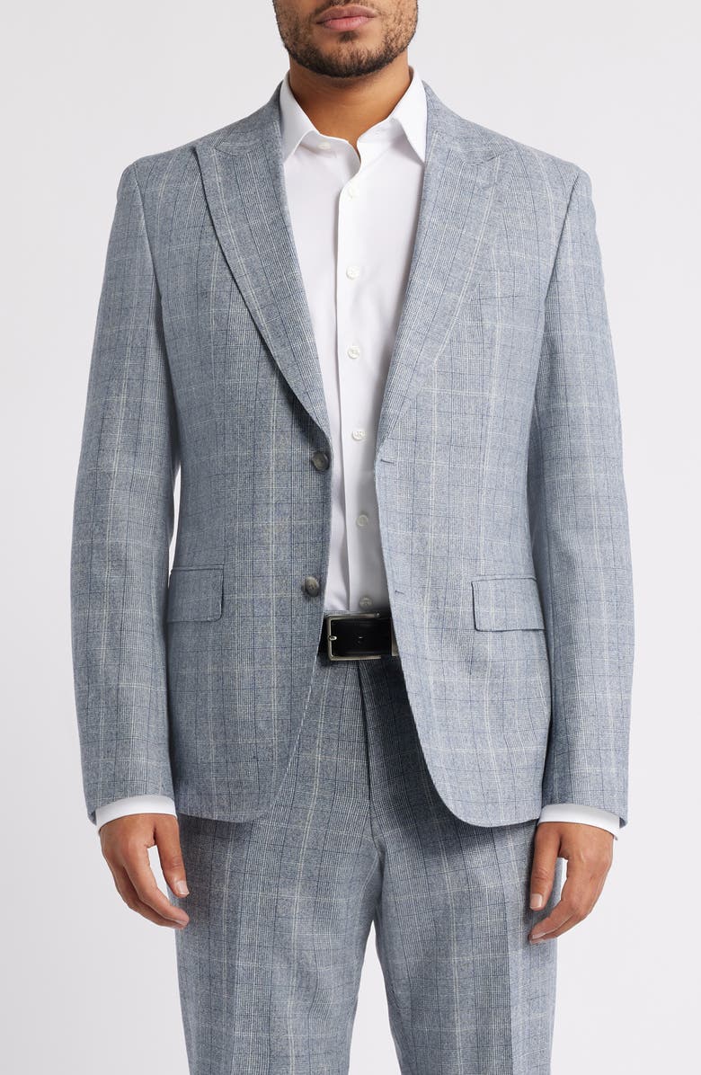 BOSS Huge Slim Fit Grey Glen Check Wool Suit, Alternate, color, Open Blue