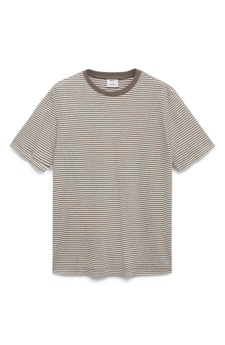 MANGO Slim Fit Stripe Linen Blend T-Shirt, Alternate, color, Off White