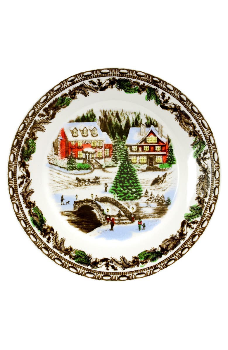 Gibson Home Christmas Toile 16 Piece Dinnerware Set, Alternate, color, White