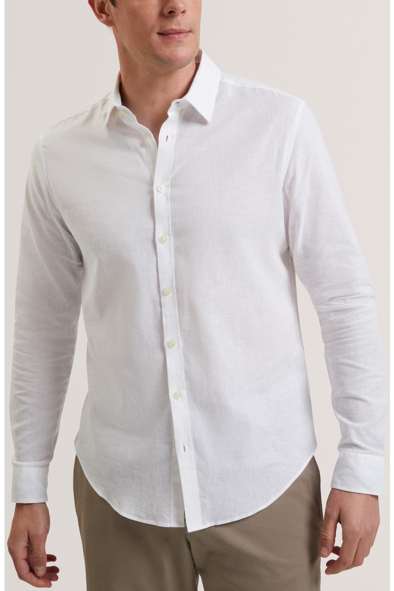 Prynn Regular Fit Linen & Cotton Button-Up Shirt, Main, color, WHITE