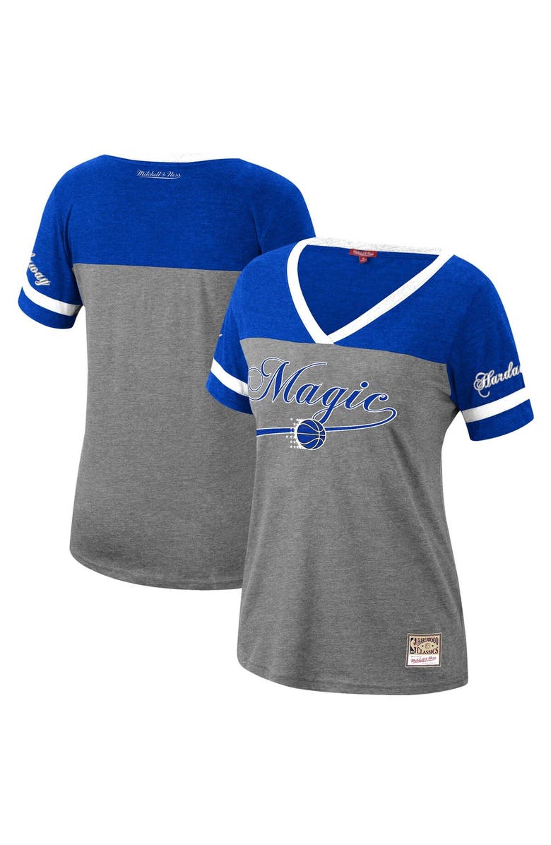 Mitchell & Ness Women's Mitchell & Ness Penny Hardaway Heathered Charcoal Orlando Magic Team Captain V-Neck T-Shirt, Main, color,