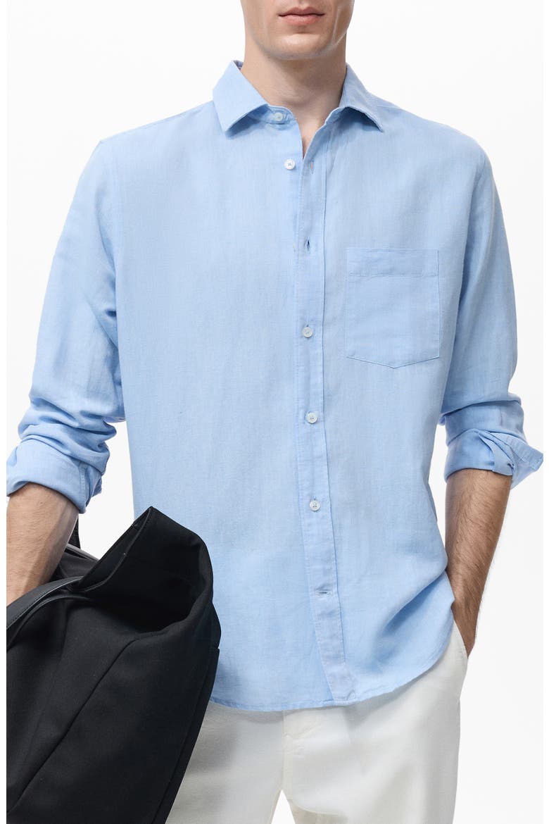 Classic Fit Linen & Cotton Button-Up Shirt, Main, color, SKY BLUE