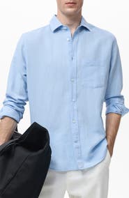 MANGO Classic Fit Linen & Cotton Button-Up Shirt