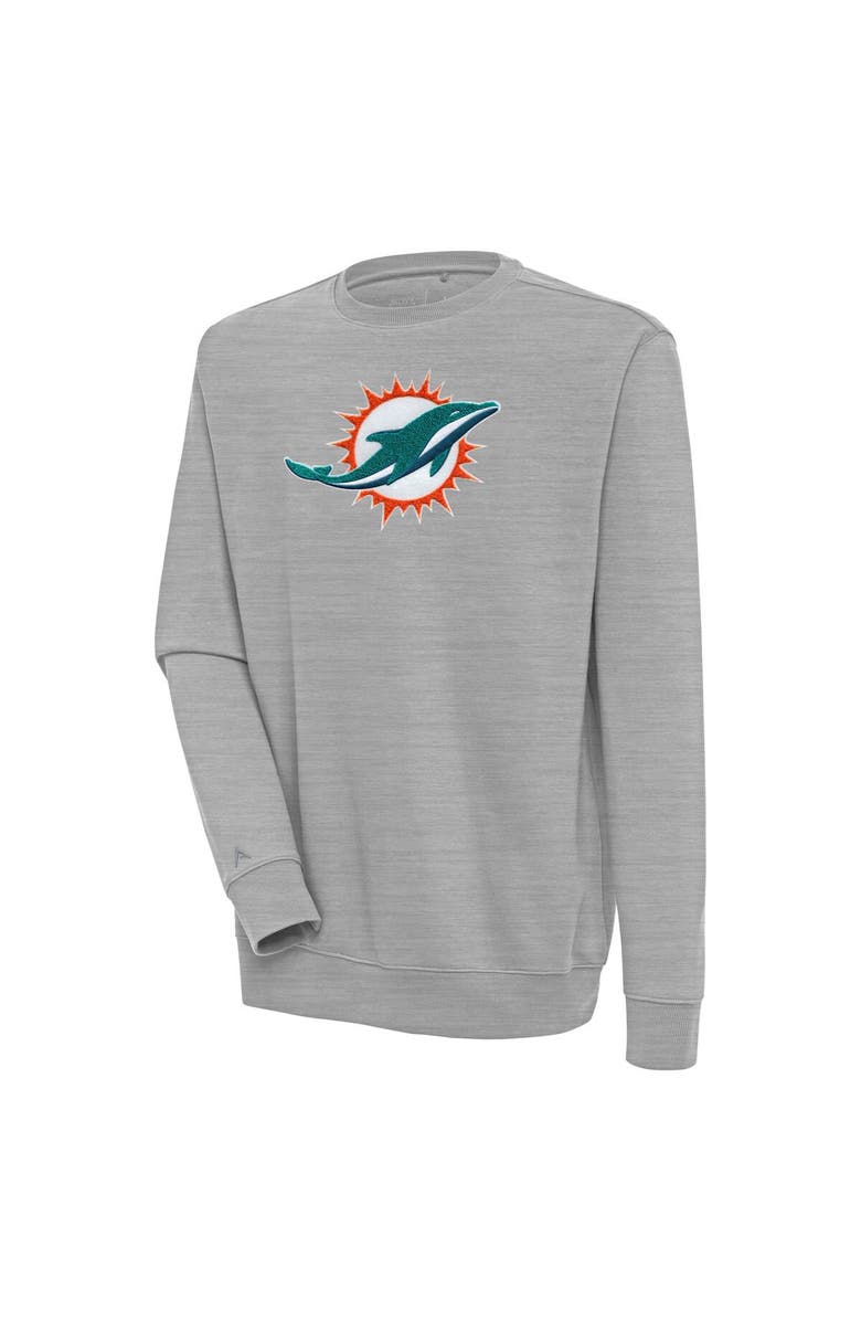 ANTIGUA Men's Antigua  Heather Gray Miami Dolphins Victory Crewneck Pullover Sweatshirt, Main, color, 