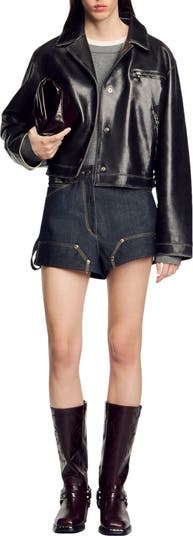 Distressed leather jacket