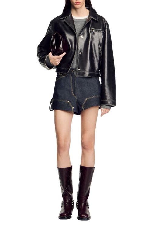 Sandro Jude Leather Jacket In Black