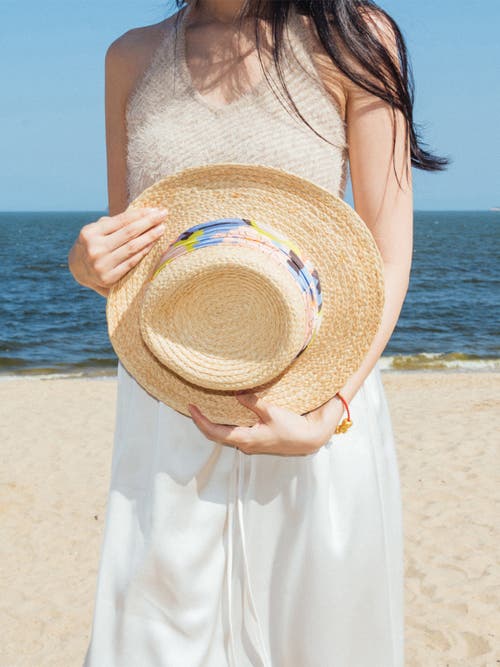 Lost Pattern Nyc "frida's Garden" Straw Hat With Ribbon Band In Neutral