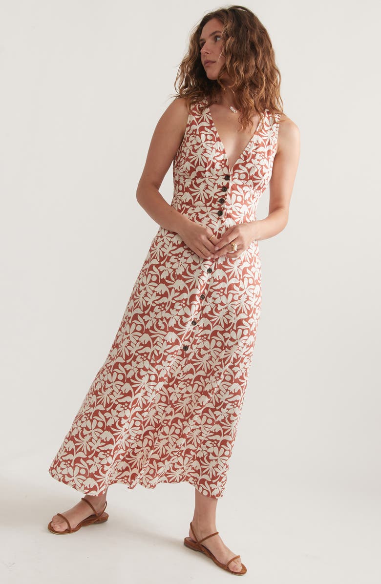 Marine Layer Camila Floral Sleeveless Hemp Blend Maxi Dress, Alternate, color, Auburn