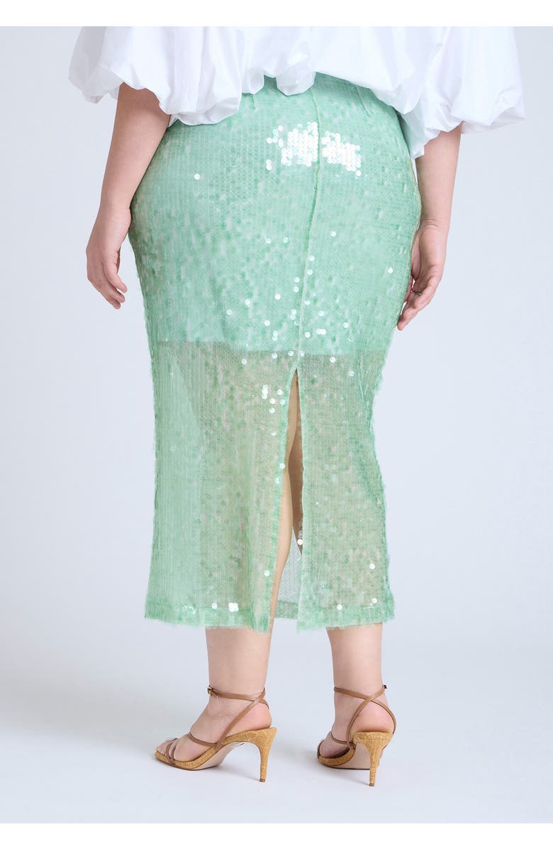 ELOQUII Semi Sheer Sequin Midi Skirt, Alternate, color, Subtle Green