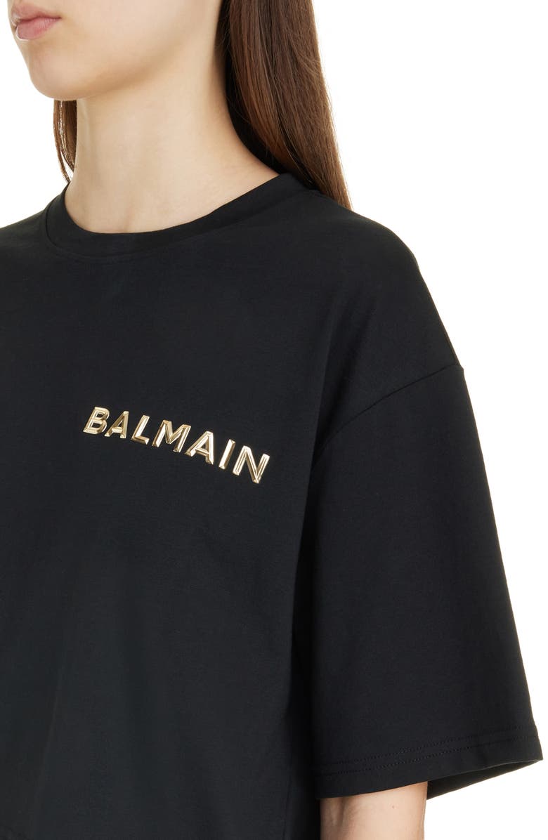 Balmain Laminated Logo Crop T-Shirt, Alternate, color, 