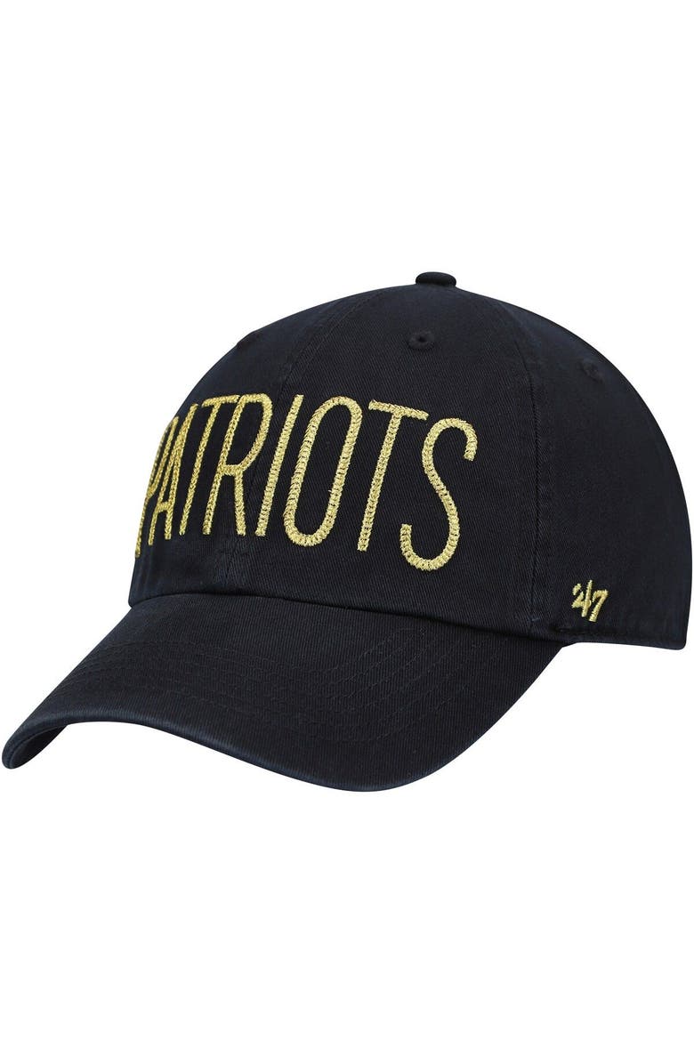 '47 Women's '47 Black New England Patriots Shimmer Text Clean Up Adjustable Hat, Main, color, 