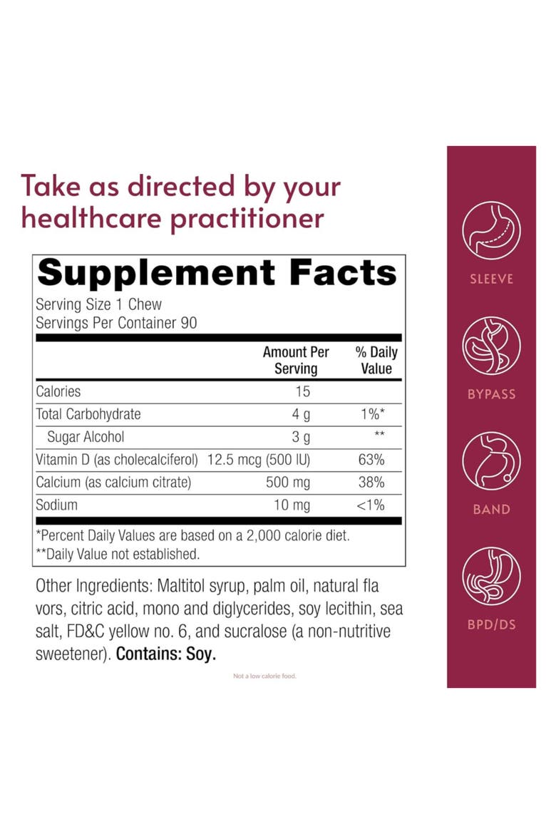 Calcium Citrate Chewy Bites 500 mg Vitamin D3 Supplement 90 Count, Alternate, color, None