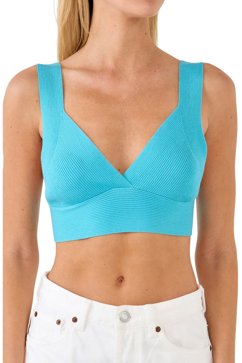 Tie Back Rib Bra Top, Main, color, AQUA