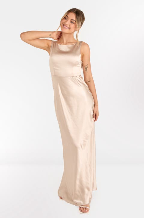 Cowl Back Satin Bridesmaid Dress