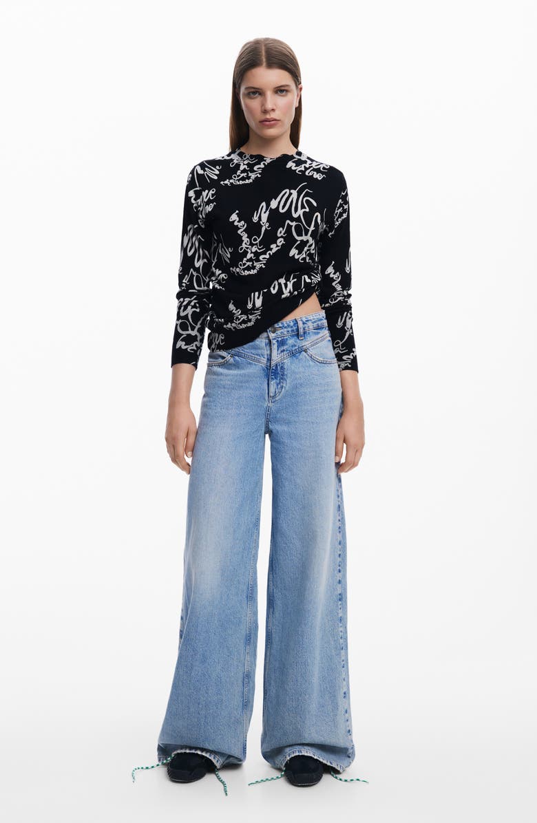 Desigual Handwritten Cotton Blend Sweater, Alternate, color, 