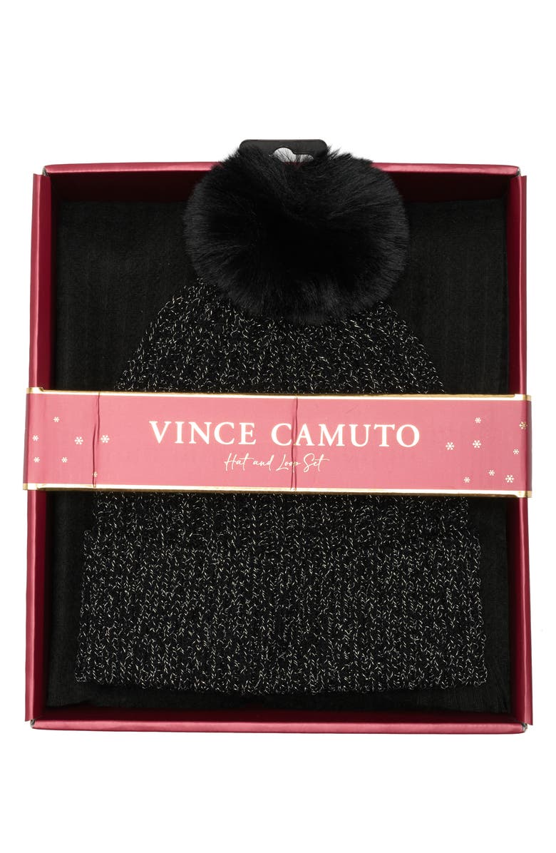 Vince Camuto Shine Faux Fur Pompom Beanie & Scarf Set, Alternate, color,