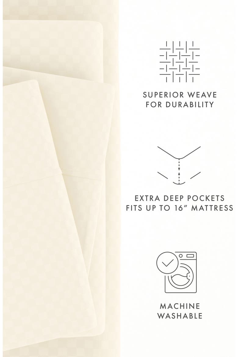 HOME SPUN Premium Checkered Embossed 4-Piece Bed Sheet Set, Alternate, color, IVORY