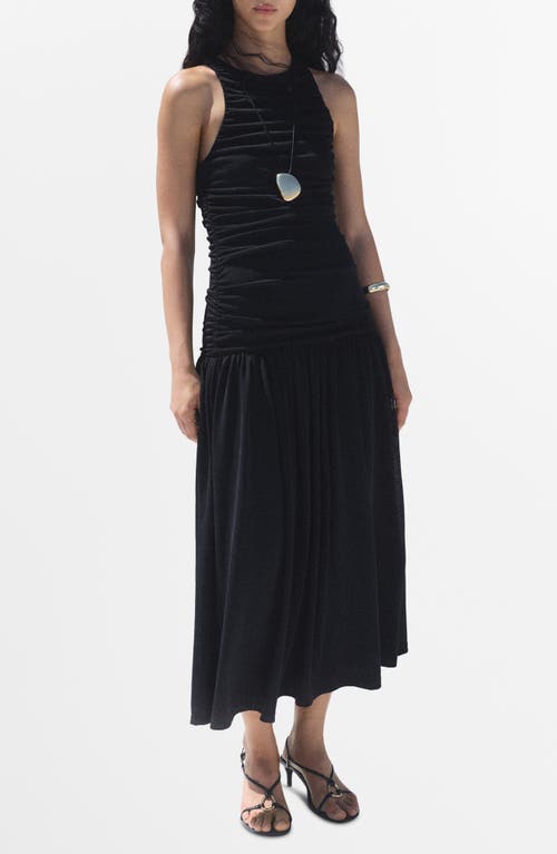Mango Gathered Sleeveless Midi Dress In Multi
