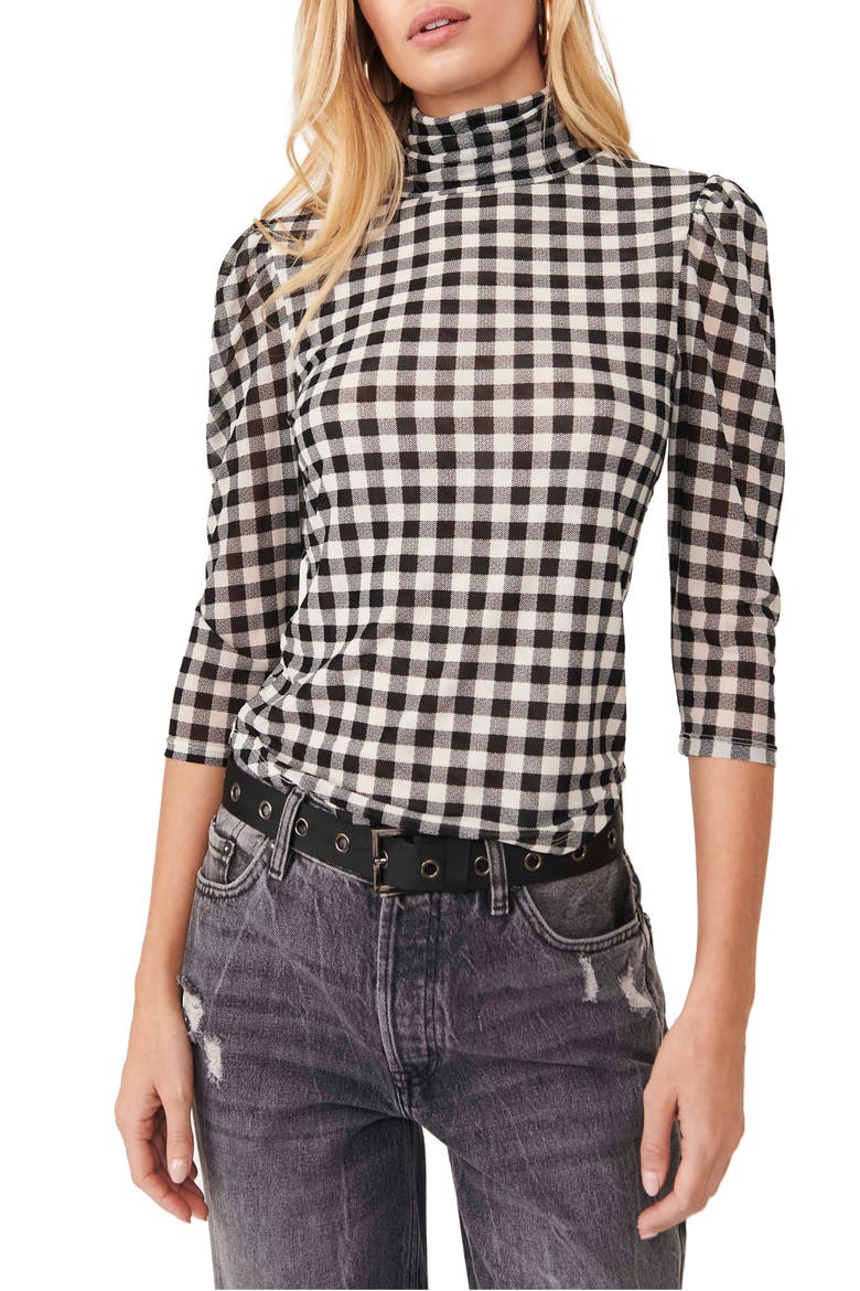 Gather Print Turtleneck, Main, color, BLACK COMBO