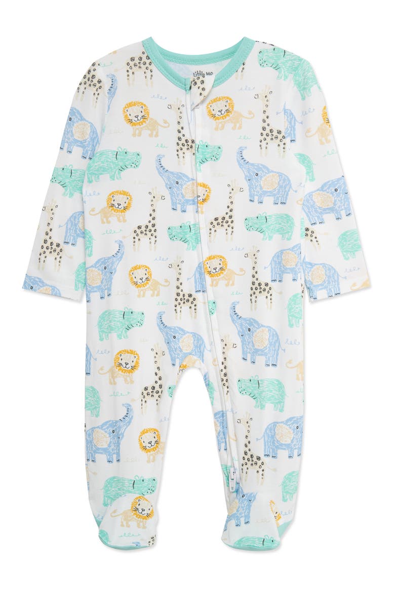 Jungle Sketch Stretch Viscose Zip Footie (Nordstrom Exclusive), Main, color, MULTI WHITE