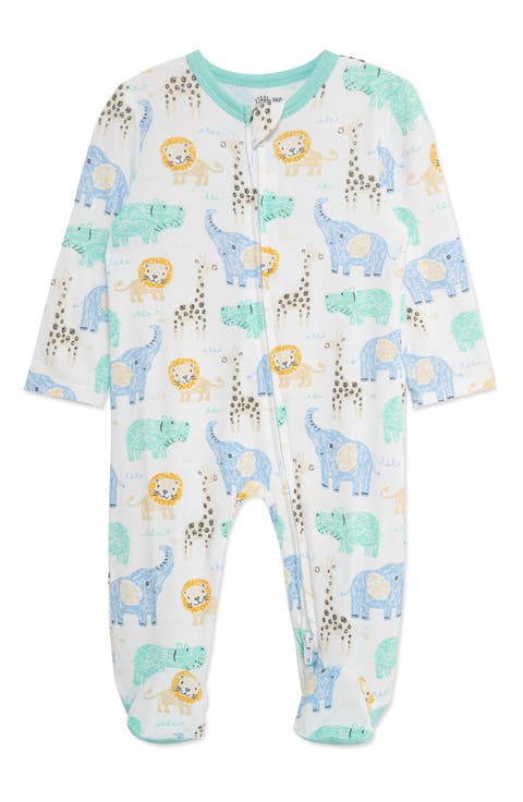 Jungle Sketch Stretch Viscose Zip Footie (Baby) (Nordstrom Exclusive)