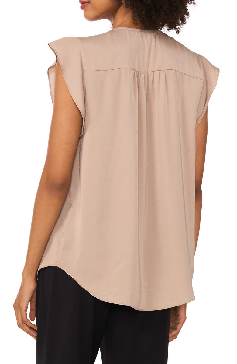 Vince Camuto Ruffle Sleeve Satin Top, Alternate, color, Cafe