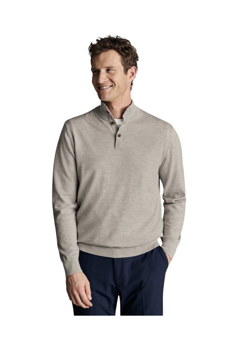 Charles Tyrwhitt Pure Merino Button Neck Sweater, Main, color, Gray