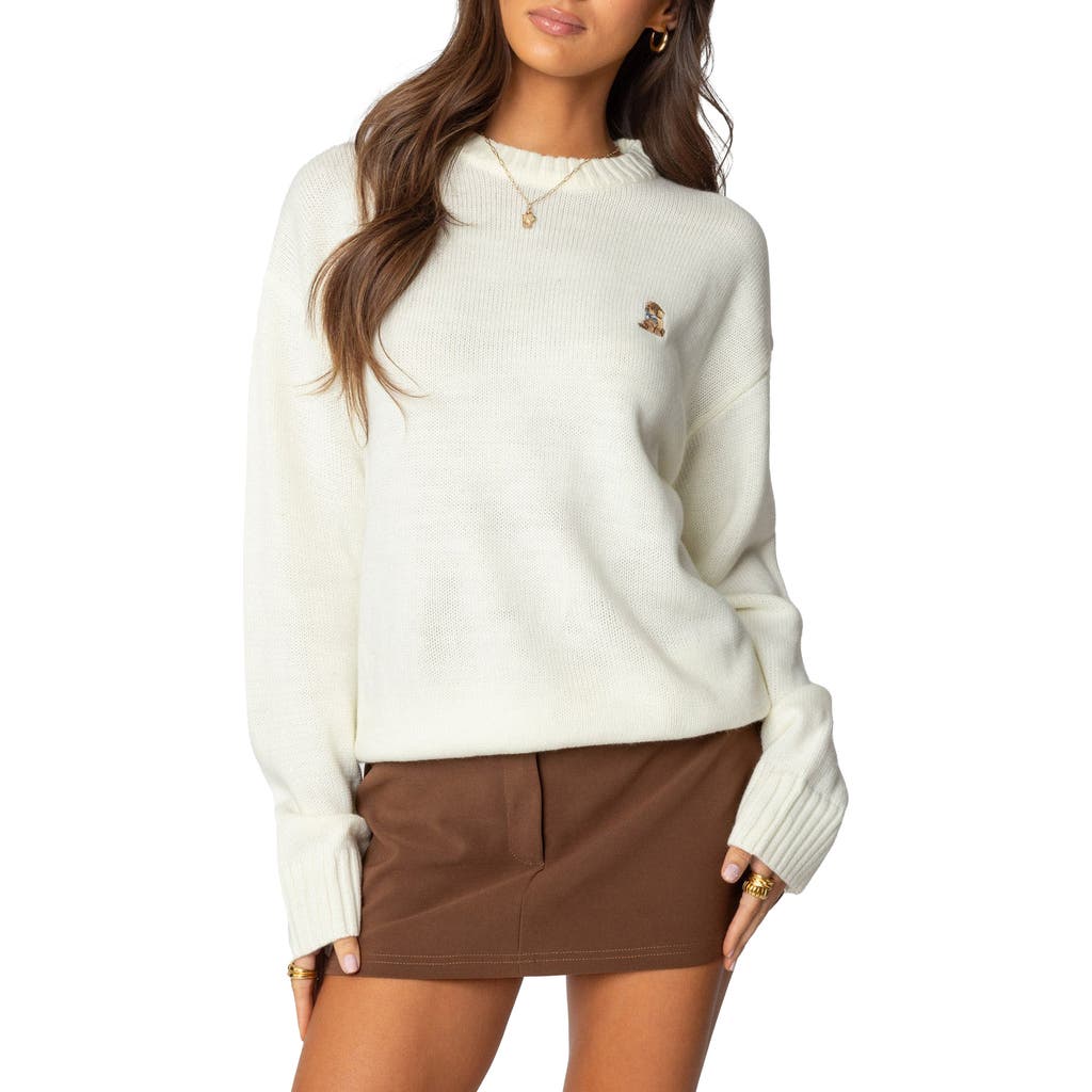 Shop Edikted Puppy Love Embroidered Sweater In White