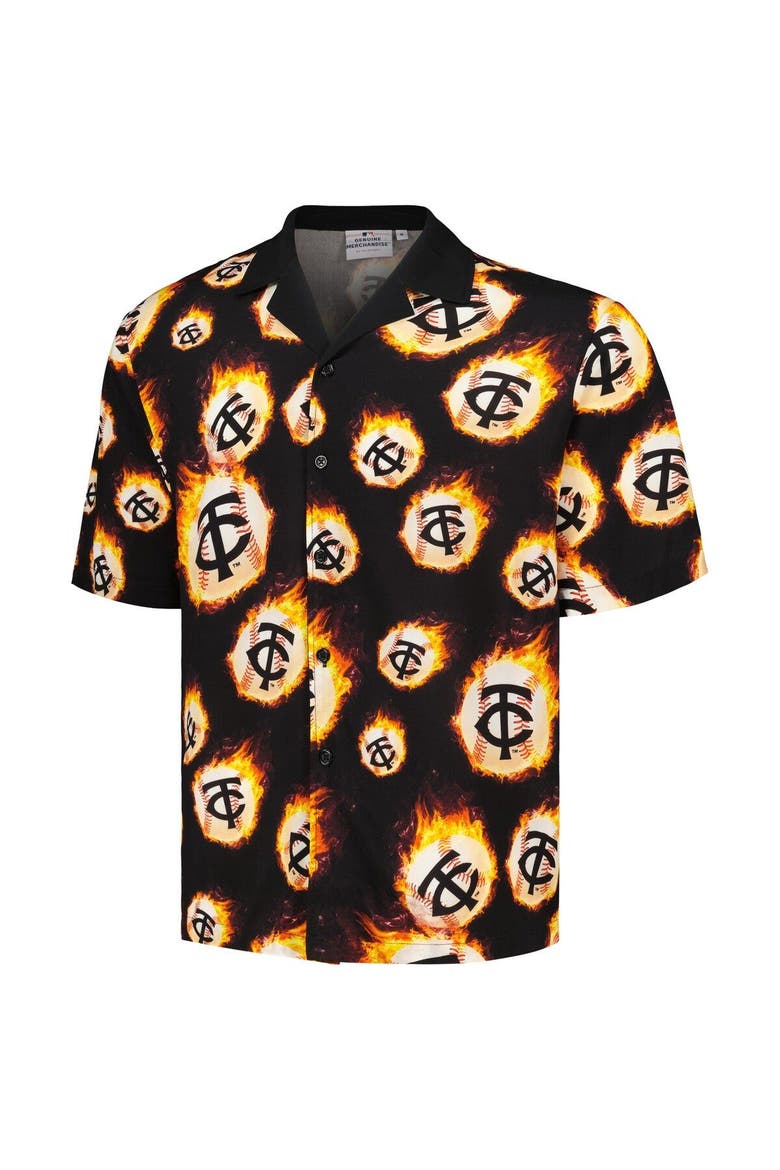 Men's PLEASURES  Black Minnesota Twins Flame Fireball Button-Up Shirt, Alternate, color, Black