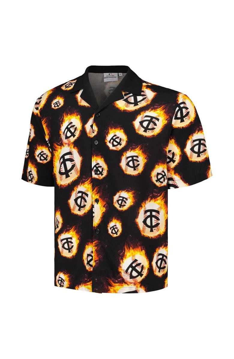 PLEASURES Men's PLEASURES Black Minnesota Twins Flame Fireball Button-Up Shirt, Alternate, color, Black