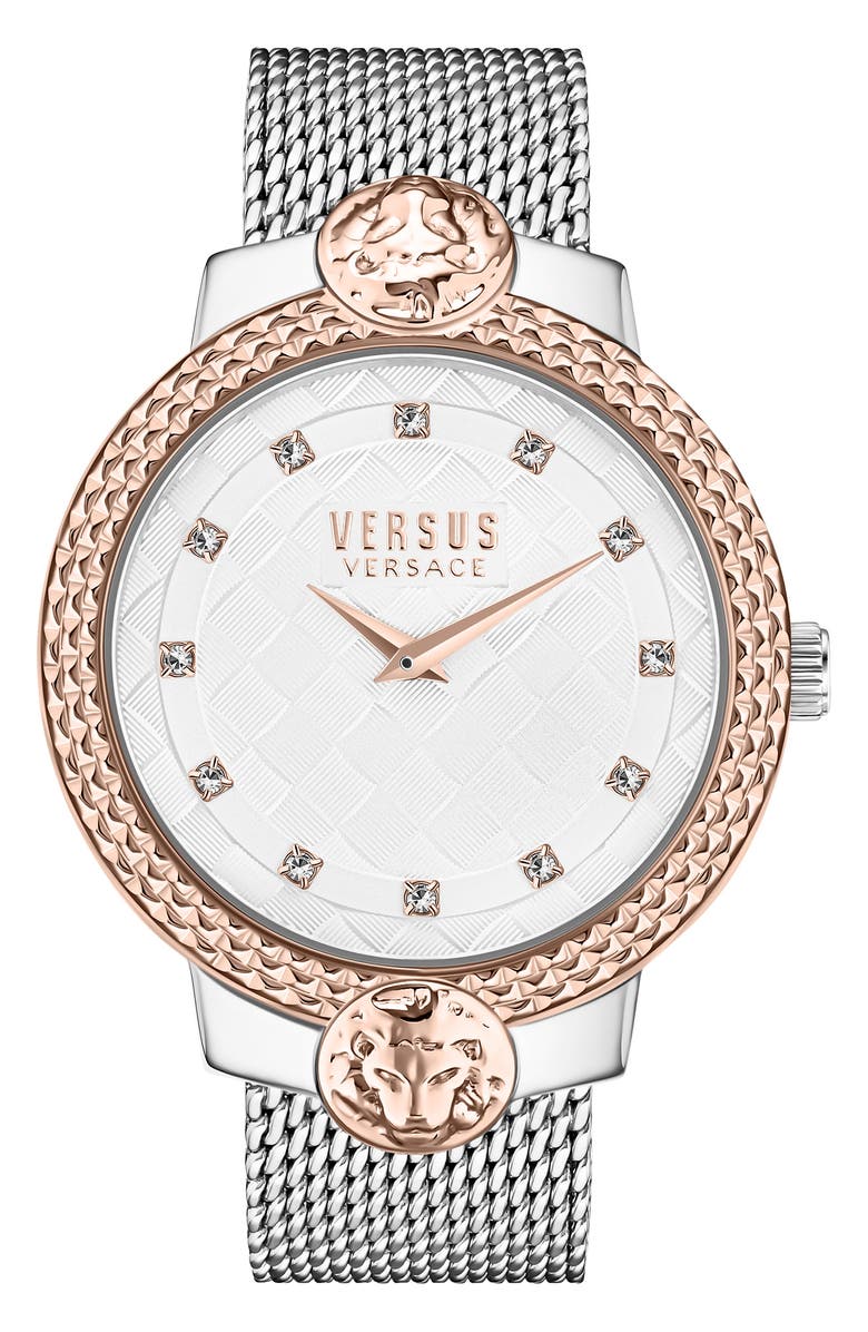 VERSUS Versace Montorgueil Crystal Index Mesh Strap Watch, 38mm, Main, color, 