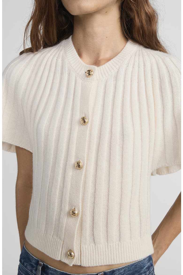 The Flutter Wool & Cashmere Short Sleeve Cardigan, Alternate, color, CREAM