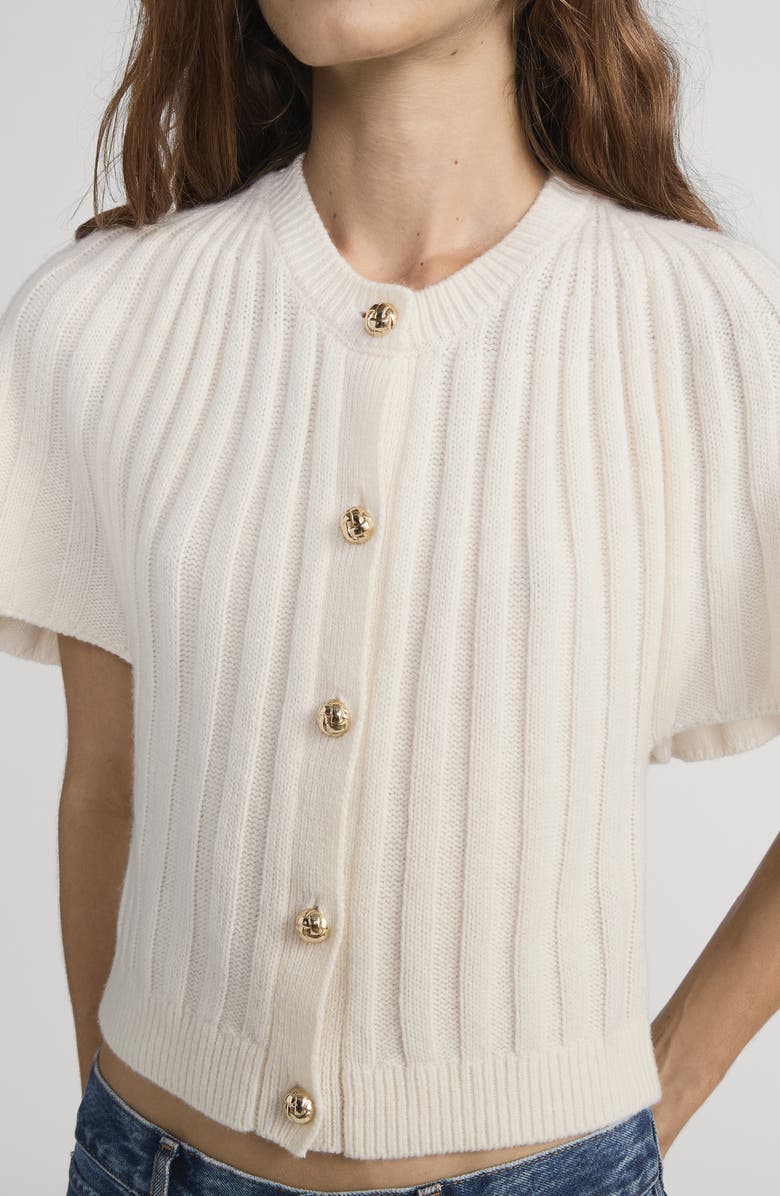 FRAME The Flutter Wool & Cashmere Short Sleeve Cardigan, Alternate, color, Cream