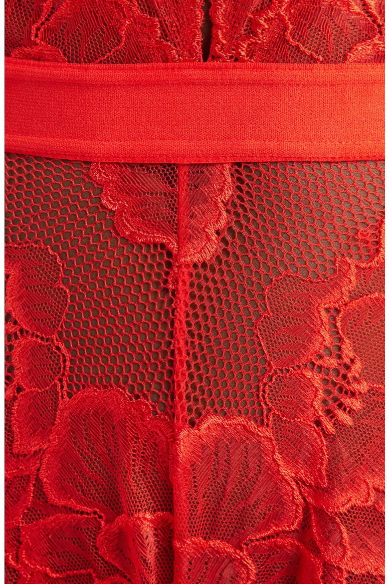 Floral Lace Halter Teddy, Alternate, color, TIGERLILY