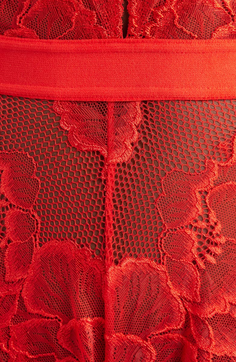 KILO BRAVA Floral Lace Halter Teddy, Alternate, color, Tigerlily