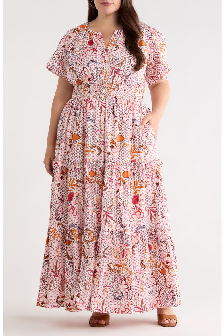 Hendry Floral Palmer Tiered Cotton Maxi Dress, Main, color, CREAM-MULT