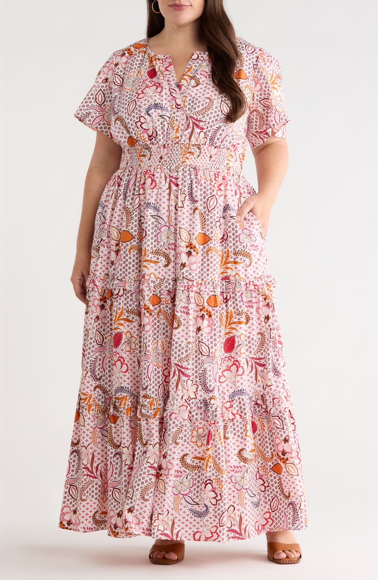 SUGARLIPS Hendry Floral Palmer Tiered Cotton Maxi Dress, Main, color, Cream-Mult