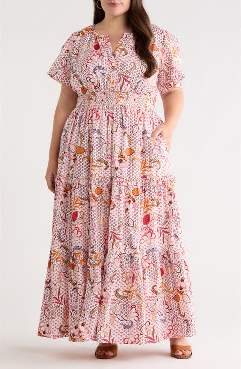 Hendry Floral Palmer Tiered Cotton Maxi Dress (Plus)