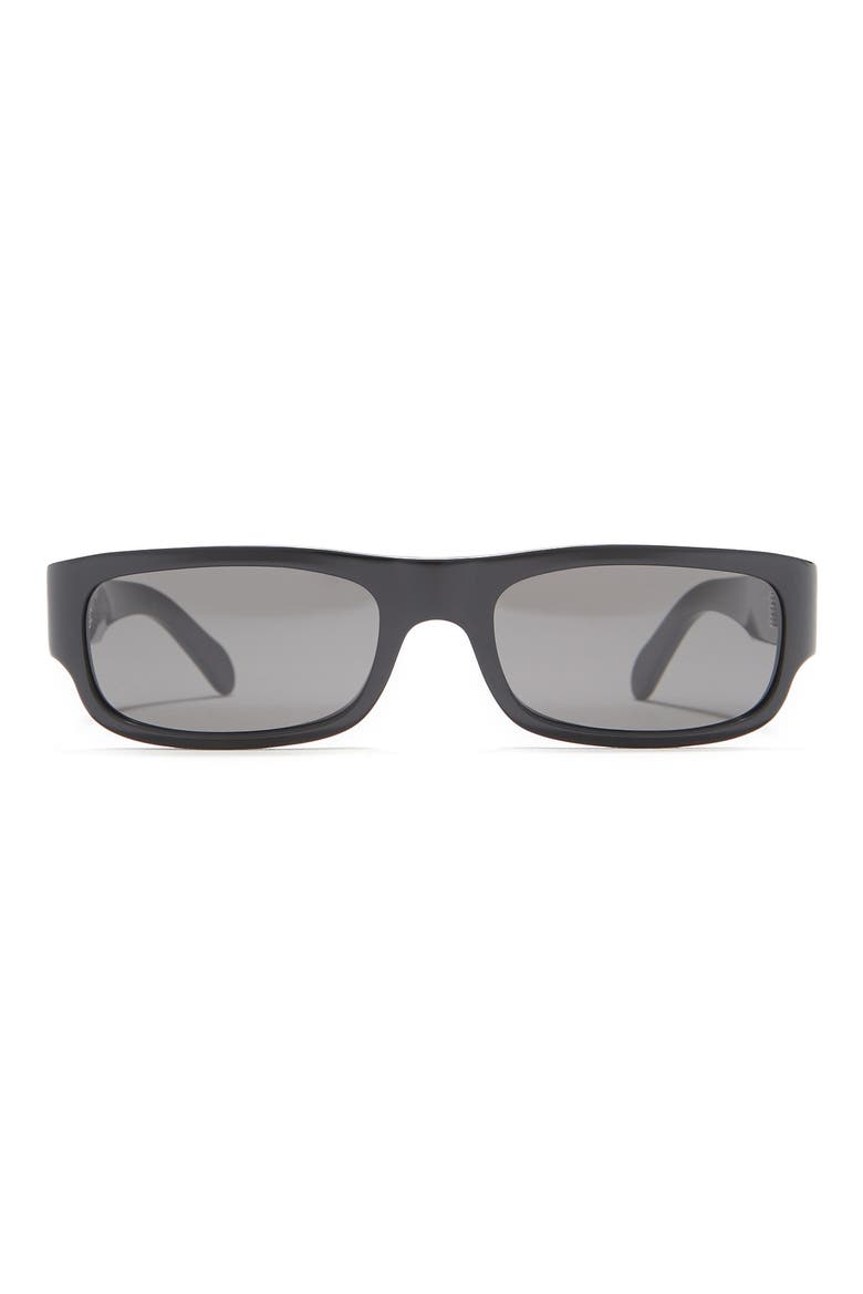 56mm Rectangular Sunglasses, Main, color, SHINY BLACK / SMOKE