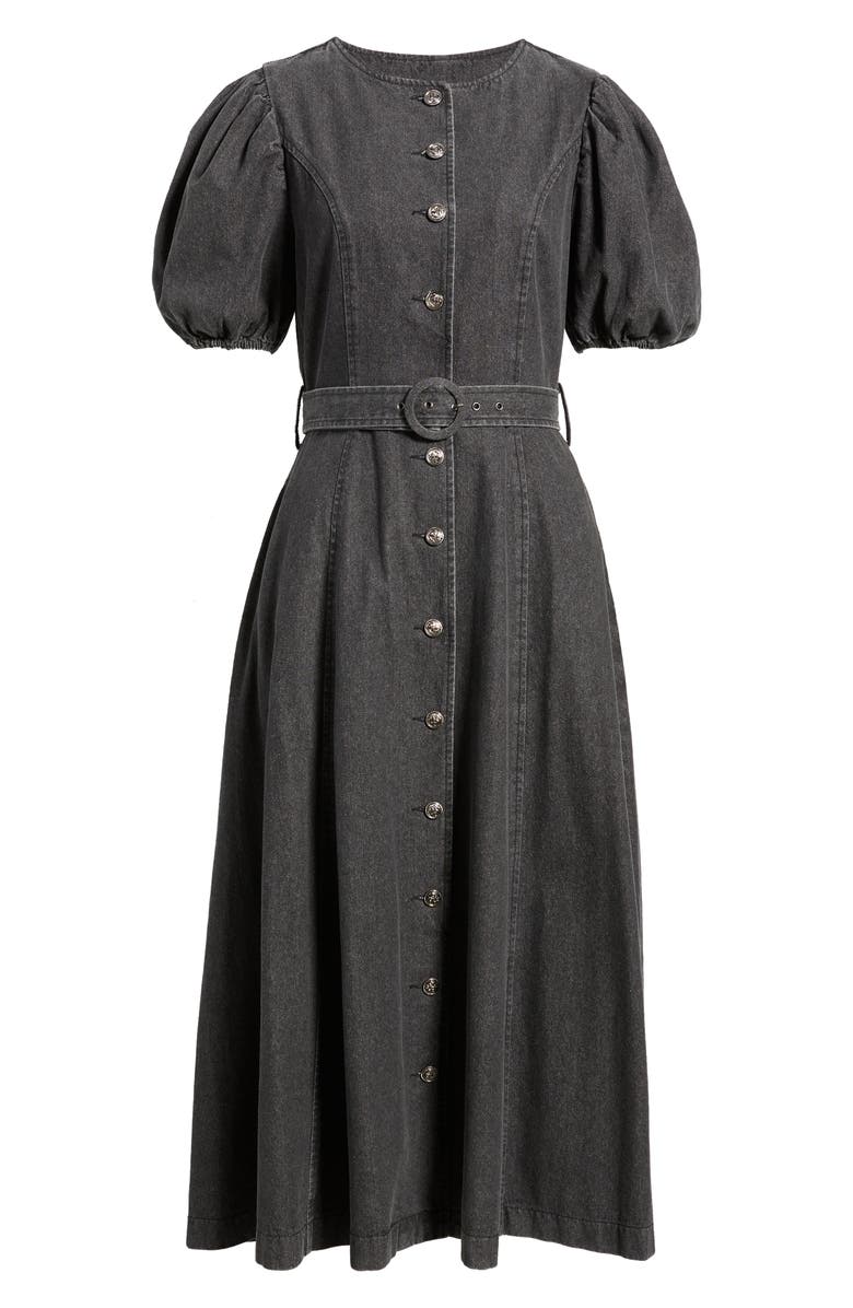 FREEMARKET Puff Sleeve Belted Cotton Blend Denim Shirtdress, Alternate, color, Black Denim