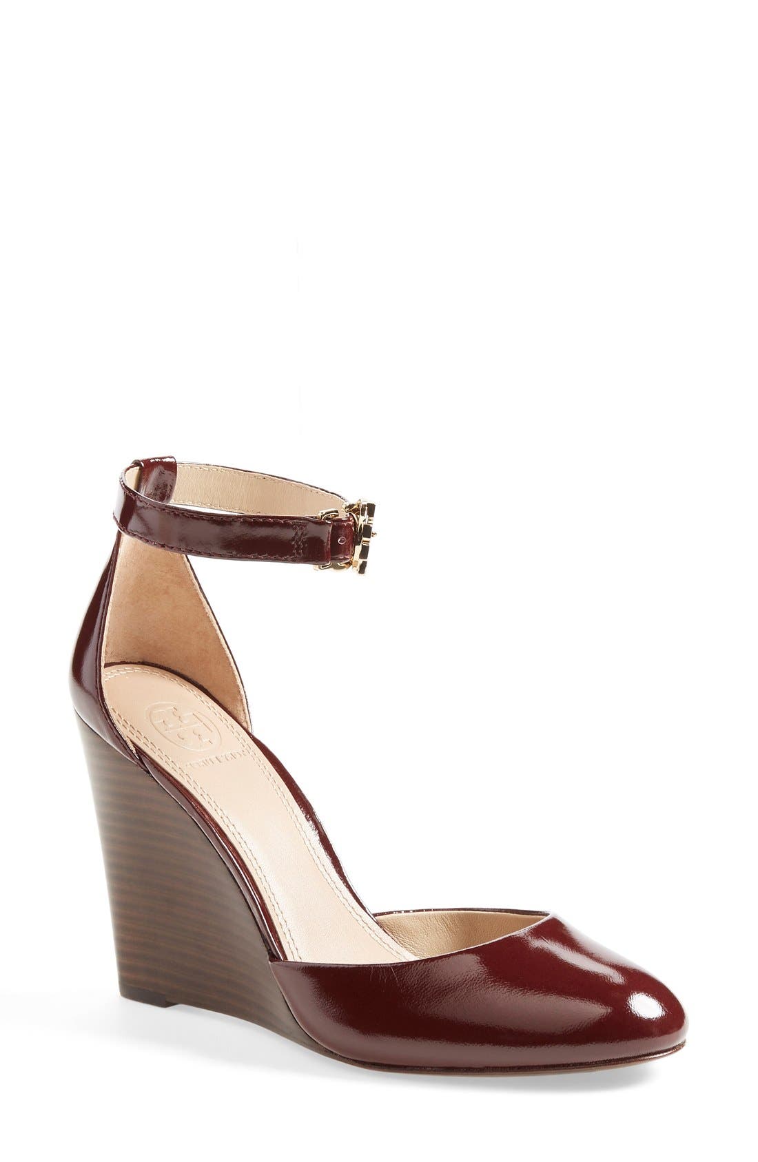 Tory Burch 'Thames' Patent Leather Ankle Strap Wedge, Main, color, 