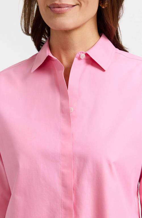 Foxcroft Brooke Grosgrain Trim Button-up Shirt In Pink Sea Glass