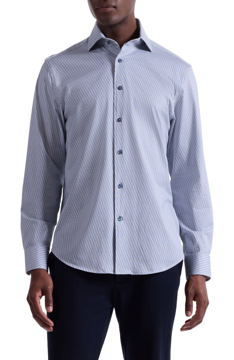 Bugatchi Devon OoohCotton<sup>®</sup> Geo Print Button-Up Shirt, Main, color, Air Blue